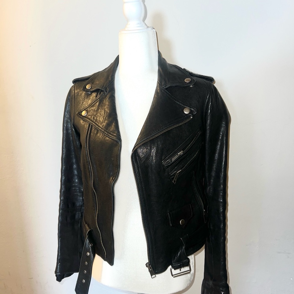 Truth + Pride (S) Black Leather Biker Jacket